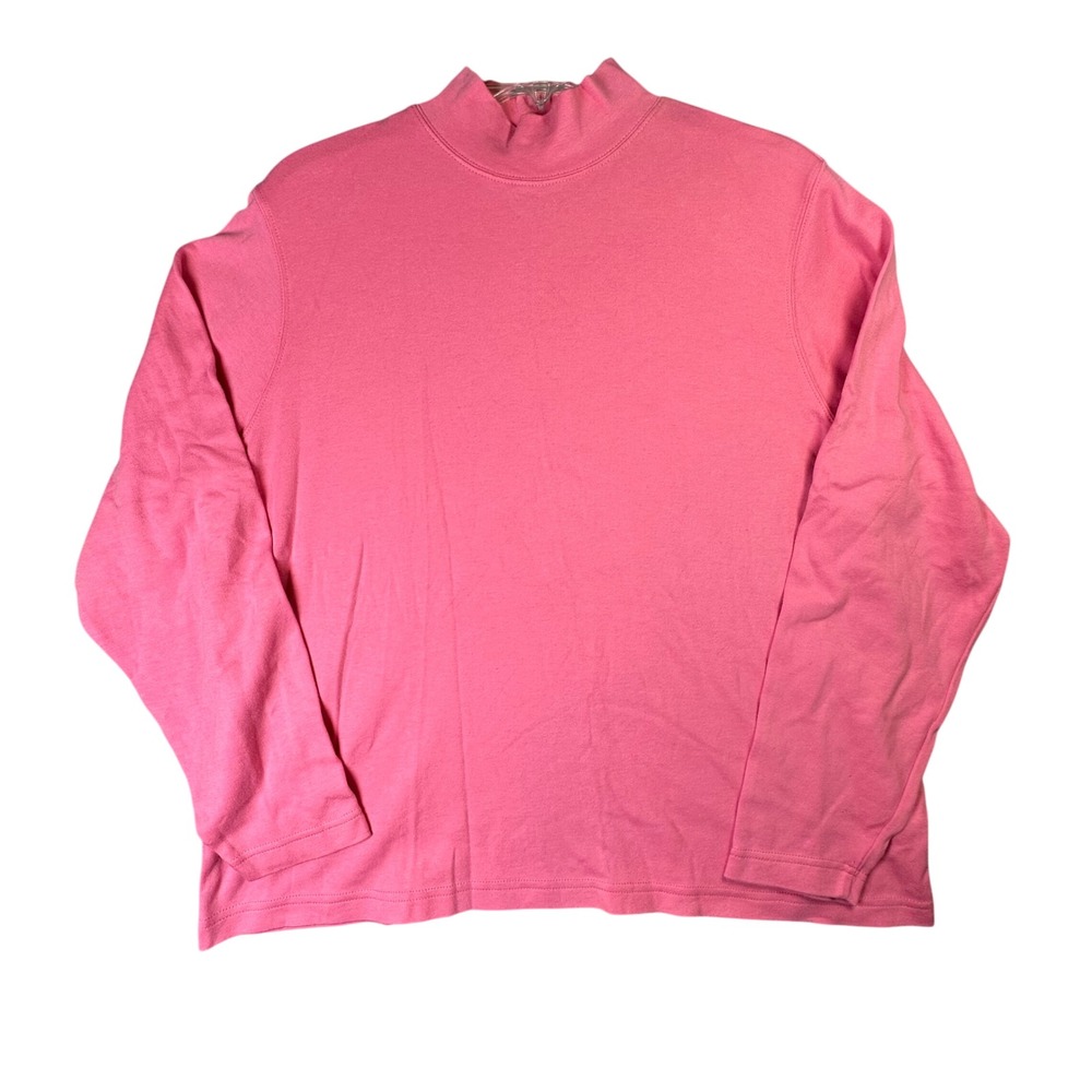 Leslie Fay Sport Mock Neck Long Sleeve Top Pink Cotton Casual XL Minimalist